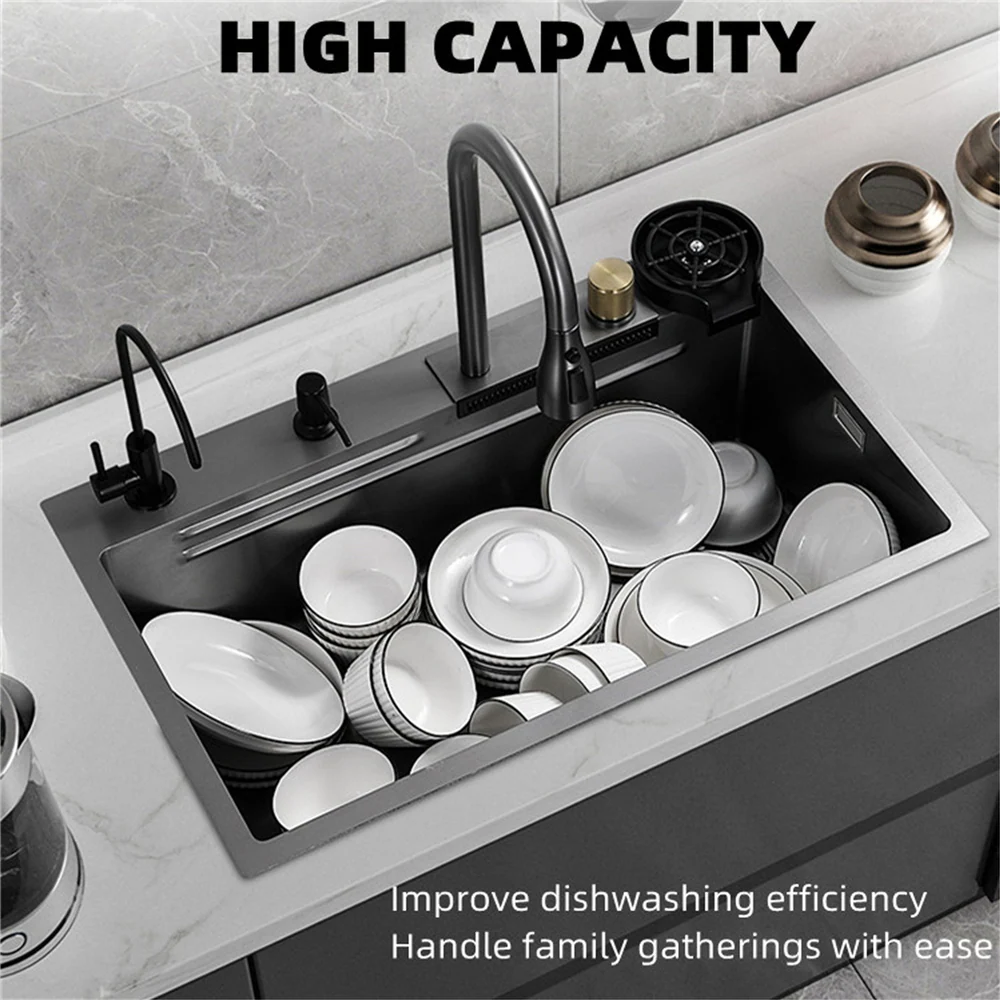 29.52*18.11inch Stainless Steel Drop in Kitchen Sink with Waterfall Faucet and Accessories