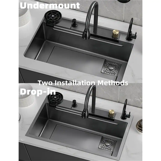 26.77*18.11inch Stainless Steel Drop in Kitchen Sink with Waterfall Faucet and Accessories